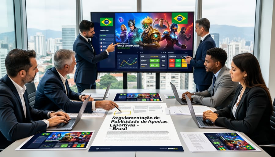 Marketing professional reviewing eSports betting promotional content for compliance