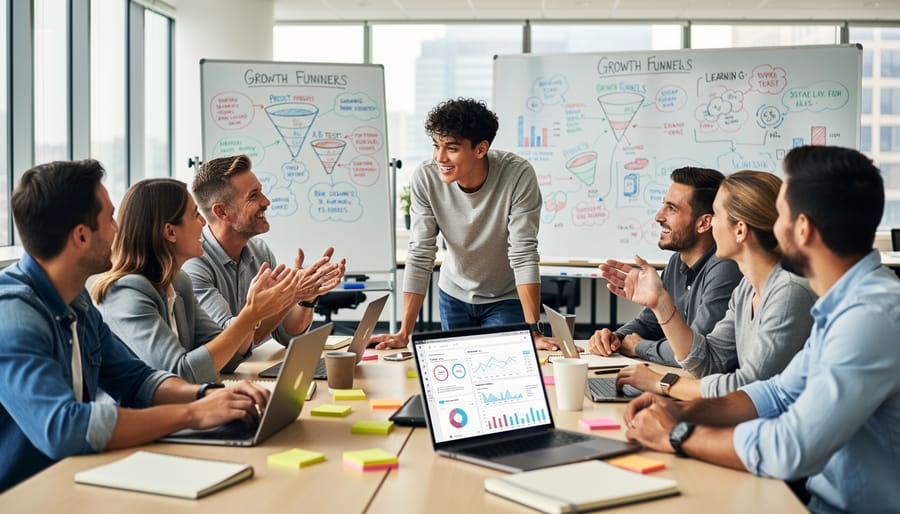 Diverse team members collaborating and discussing ideas in a modern office