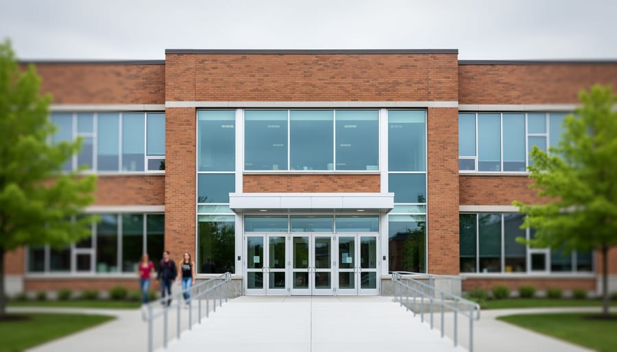 A modern Quebec cégep campus building with students walking in the background, representing the DEC education pathway.