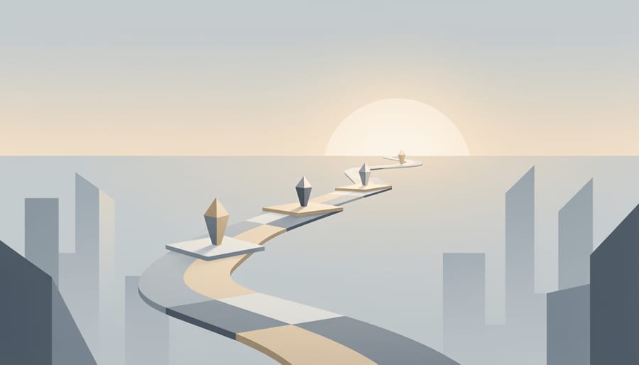 Winding path through trees leading to a bright horizon, symbolizing purposeful career direction.